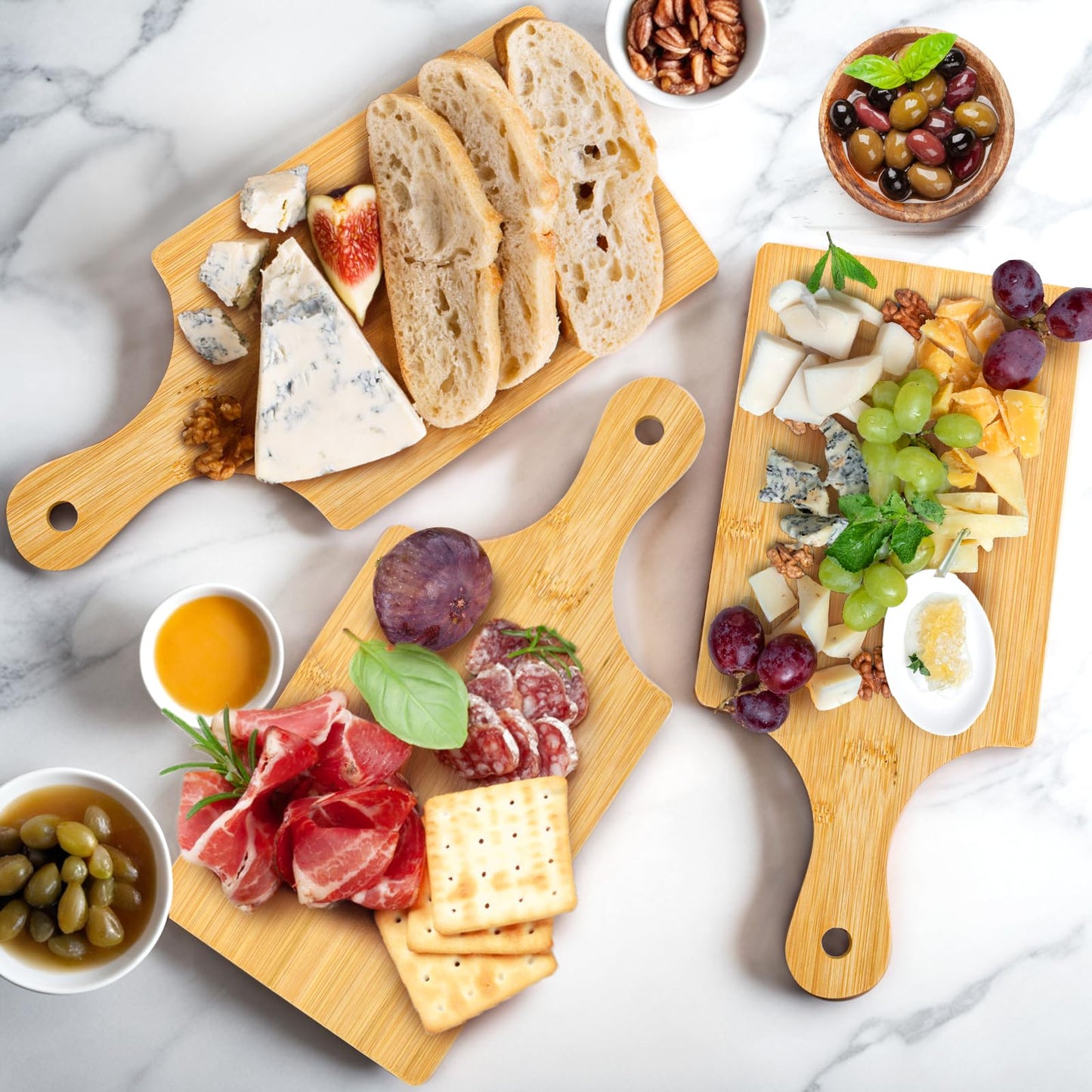 YIMITEE 12 Pack Bamboo Cutting Board with Handle, 11" x 5" Individual Charcuterie Boards, Blank Laser Engraving Board, Bulk Food Platter, Mini Board for Kitchen, Home Decor, Housewarming Gift