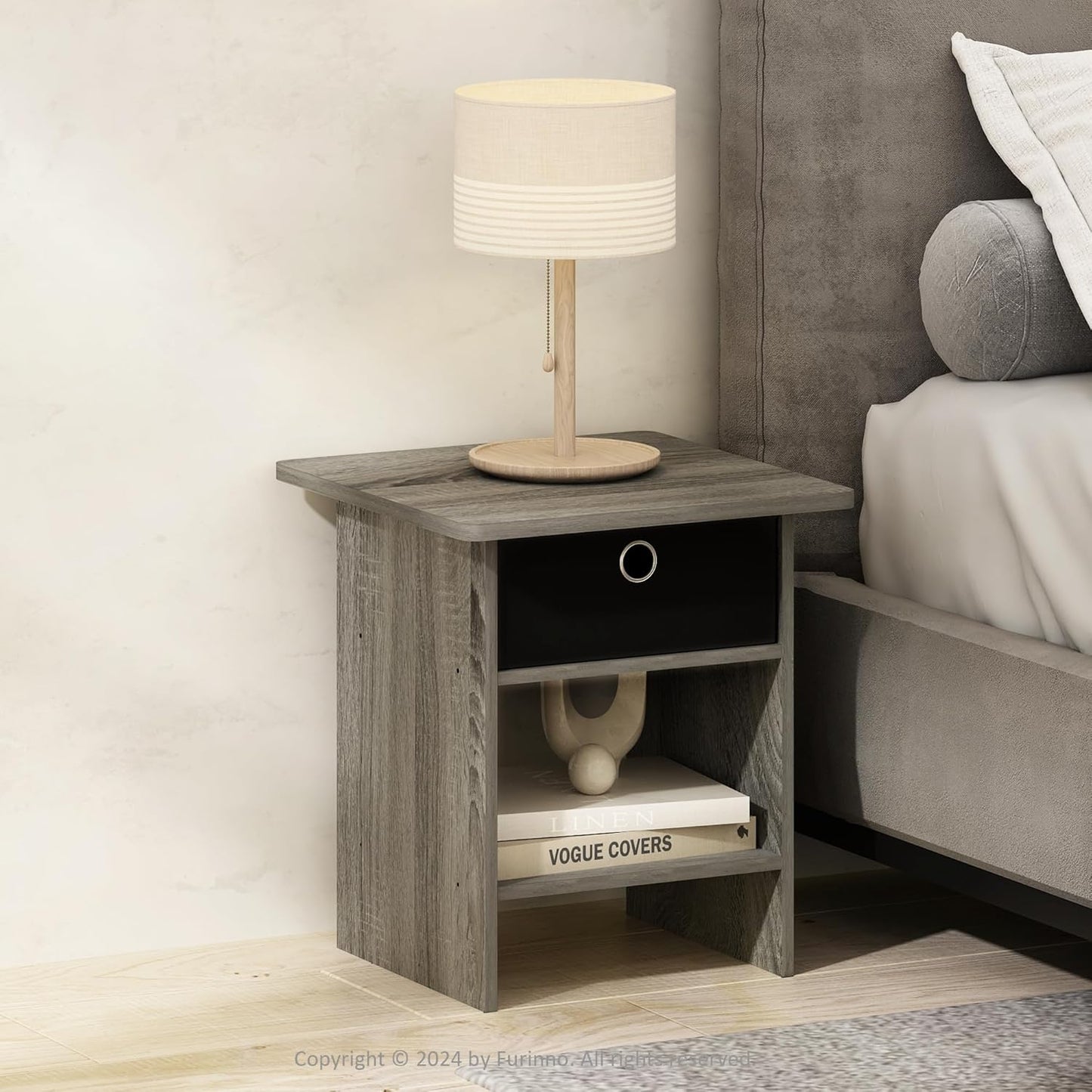 Closet, Furinno TIDUR Night Stand, Square Round Corner Nightstand with Storage Bin, Bedside Table, End Table, Side
