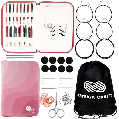 KnitPro Dreamz Grande Set 5 inch Circular Knitting Needles Size 2.5, 3, 4, 5, 6, 7, 8, 9, 10, 10.5, 11, 13, 15, 17 Interchangeable, 6 Cables, 4 Connectors, Fabric Case & More with Project Bag