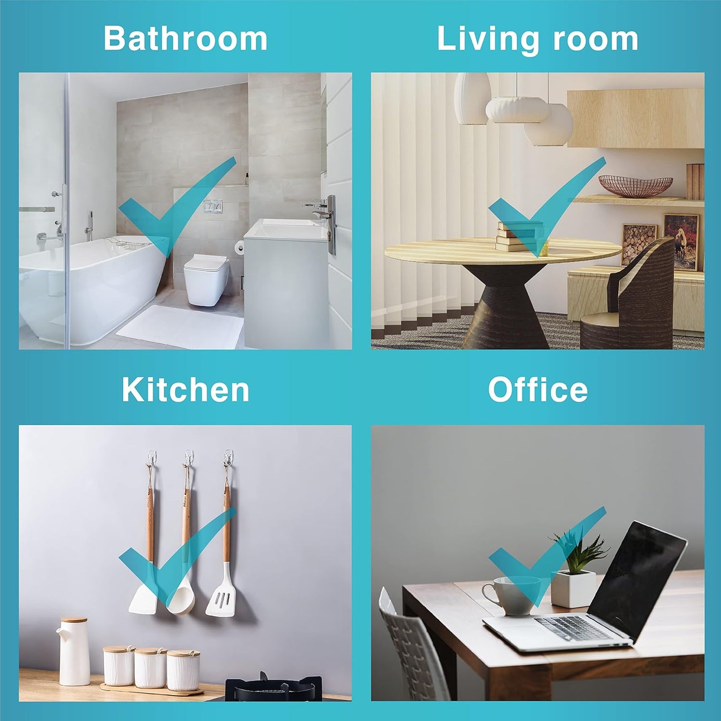 MOVELYST Heavy-Duty Utility Hooks - 14 Large Hooks with 20 Removable Adhesive Strips | Damage-Free Wall Organizer