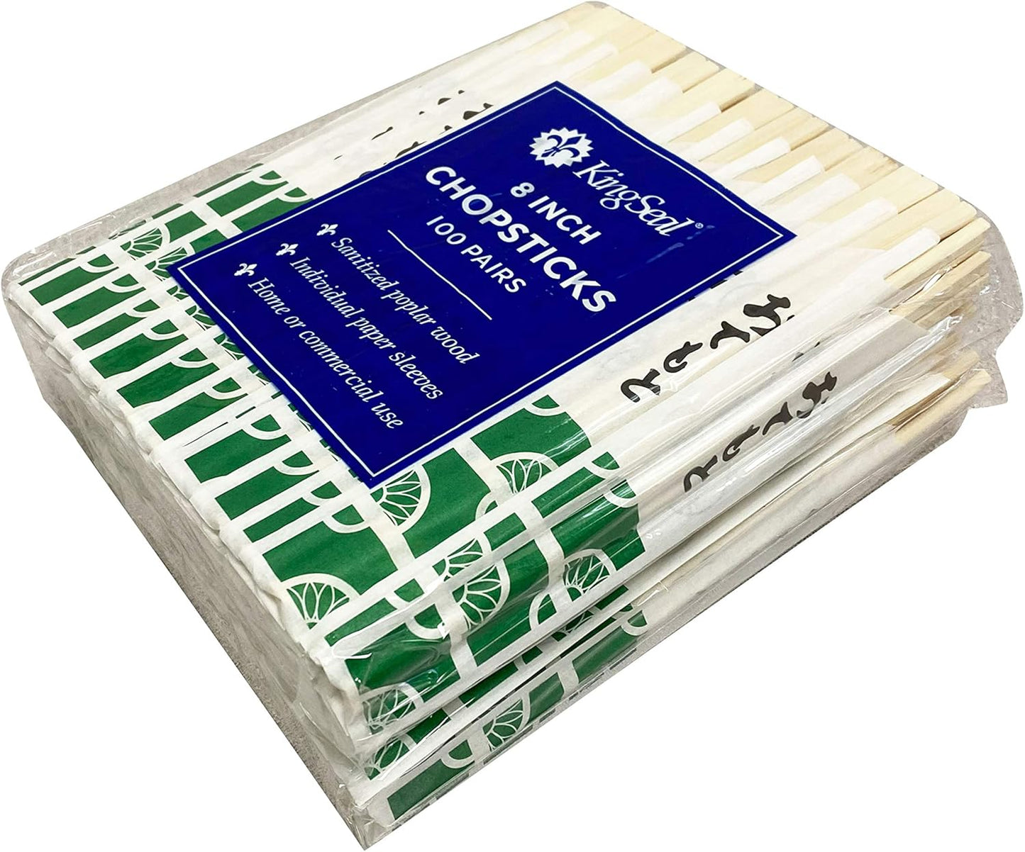 200 Count | KingSeal 8 Inch Natural Poplar Disposable Wood Chopsticks - Bulk Pack, 2 Packs x 100 Pairs