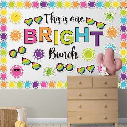 78 Pcs Summer Sun Bulletin Board Decoration Set This is One Bright Bunch Cut-Outs Tropical Sun Sunshine Sunglasses Paper Cutouts with 150 Pcs Glue Points for Hawaiian Party Classroom