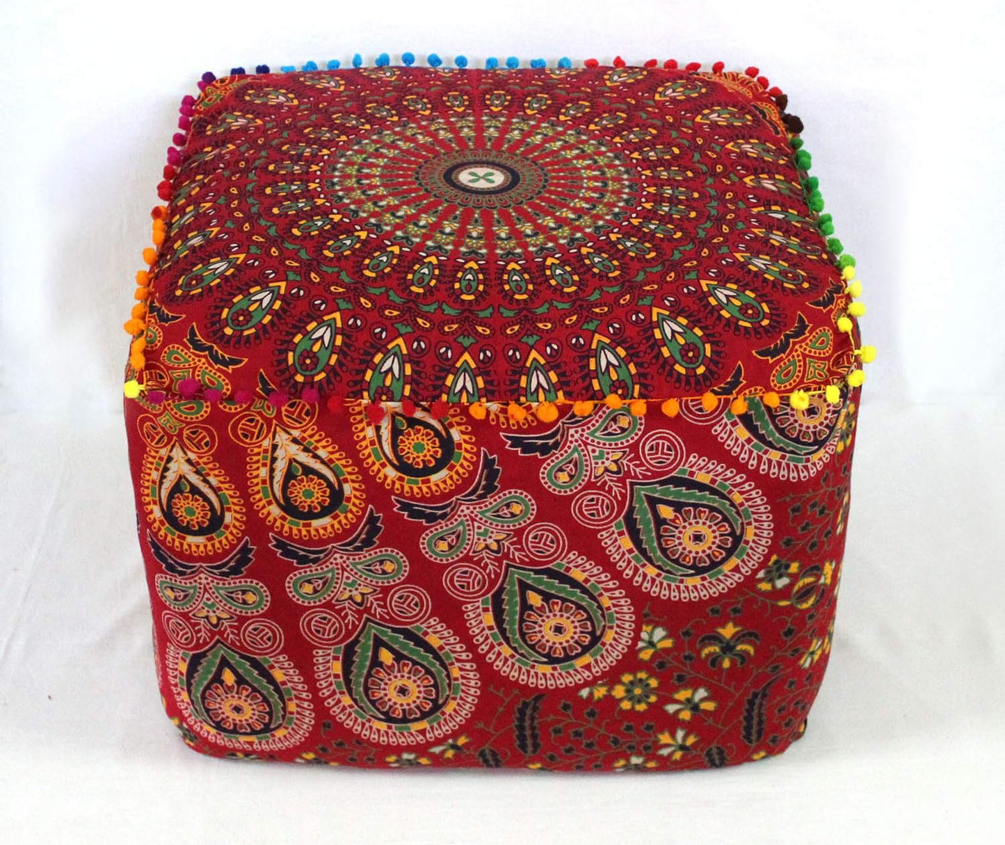 16X16X14 inches, CRAFT KALA Large Hippie Mandala Meditation Floor Ottoman Pillow Cushion Pouf Cover Square Poufs Cover
