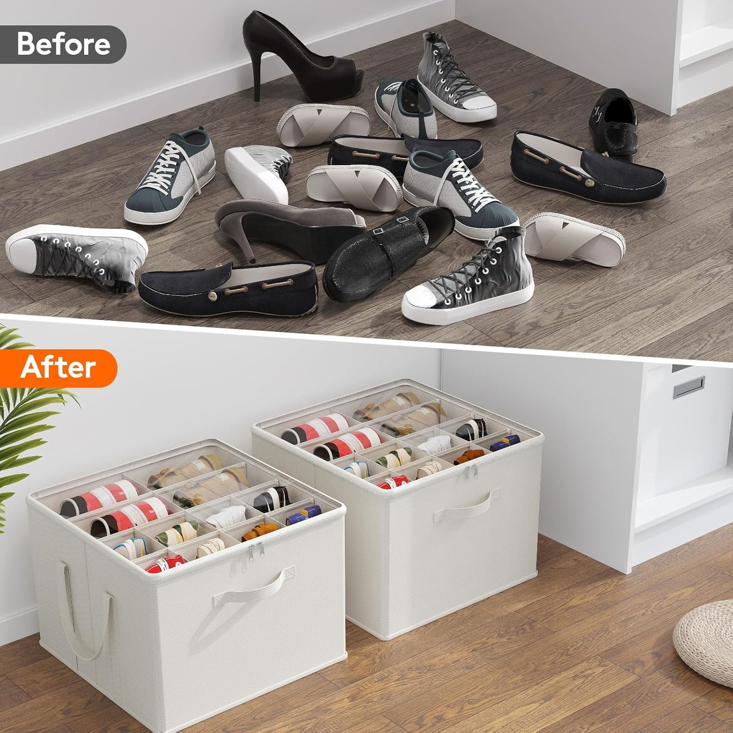 Closet, 12-16 1 Pack Lifewit Shoe Storage Organizer for Fabric Large Shoe Box Storage Containers with Clear Cover