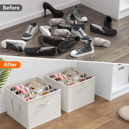 Closet, 12-16 1 Pack Lifewit Shoe Storage Organizer for Fabric Large Shoe Box Storage Containers with Clear Cover