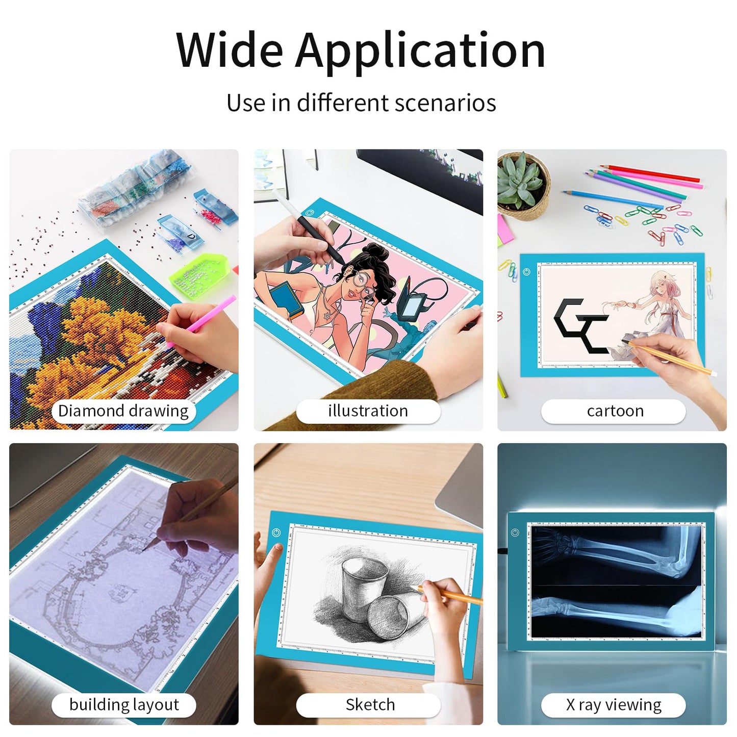 Light Box Drawing Pad, Tracing Board with Type-C Charge Cable and Brightness Adjustable for Artists, AnimationDrawing, Sketching, Animation, X-ray Viewing (A4-P-Blue-New)
