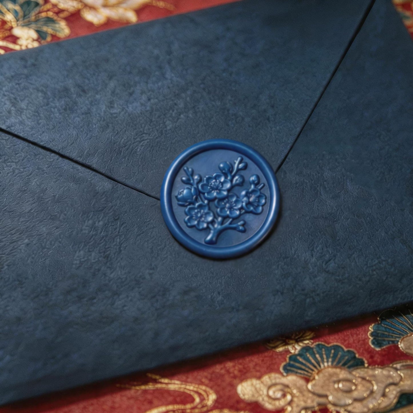 Mceal Wax Seal Stickers - 50 Pcs Plum Blossom Scholar’s Ink 3D Embossed Stickers with Strong Adhesive 30mm/1.18Inches Diameter for Invitation Gift Wrapping Christmas Holiday