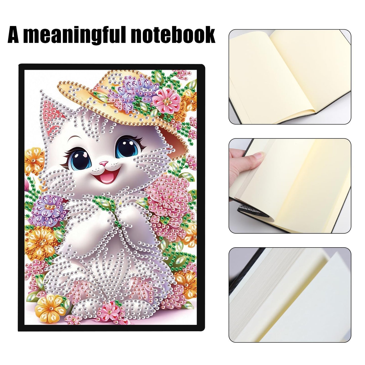SHEGZHUC Diamond Painting Notebook Journal A5 Blank 14.5x21cm/5.7×8.26in Diamond Painting Composition Journaling Notebooks Notepad Sketchbook Diary Special Drills Girls Gifts || Cat Animal Flowers