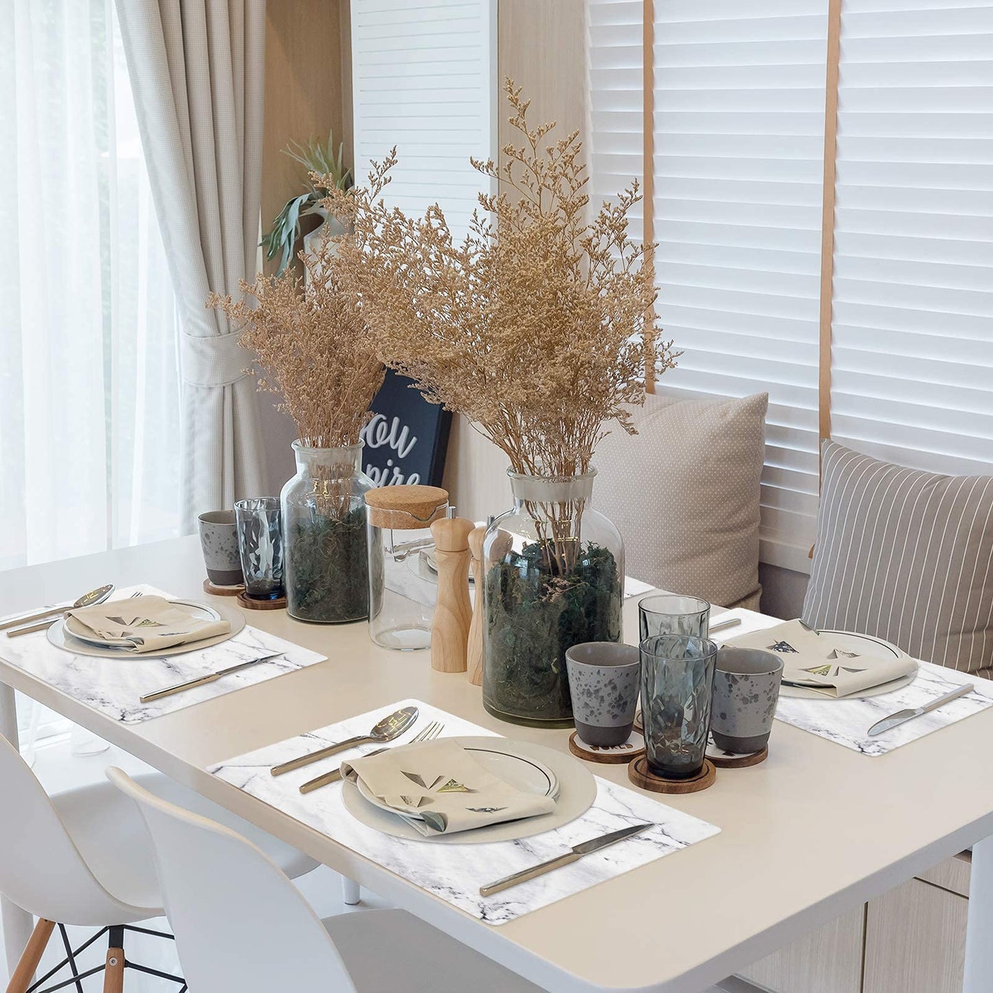 Menghao 6 PCS Waterproof Placemats Environmental Materials Multiple Styles Easy Clean for Kids Educational Learning Kitchen Dinner Party((Marble)