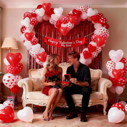 Valentines Day Balloons 60 Pack Red White Heart Shaped Balloons Set Romantic Heart Print Latex Balloon for Sweet Galentines Proposal Engagement Wedding Bridal Shower Mothers Day Party Decorations