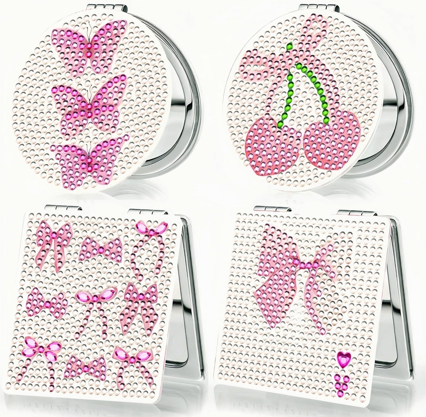 Bulerrylulu 4 Pcs Diamond Painting Compact Mirror Gem Art Mirror Pink Pocket Mirror Compact Diamond Art Small kit for Beginners Adults DIY Art Craft Woman Gifts