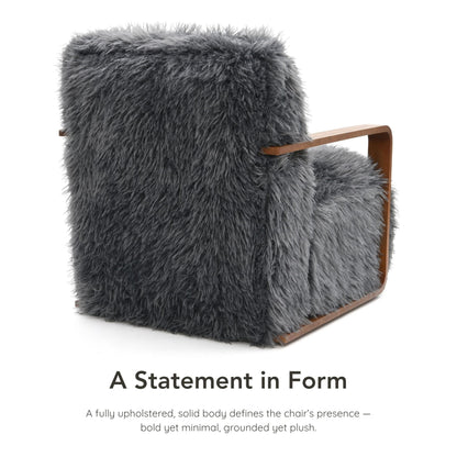 Furniture of America Ramos Modern Lounge Chair with Ultra Soft Faux Fur, Long-Haired Accent Sofa, Tight Seat and Back Single Couch, Fluffy Living Room Seating, No Assembly Needed, Charcoal Gray