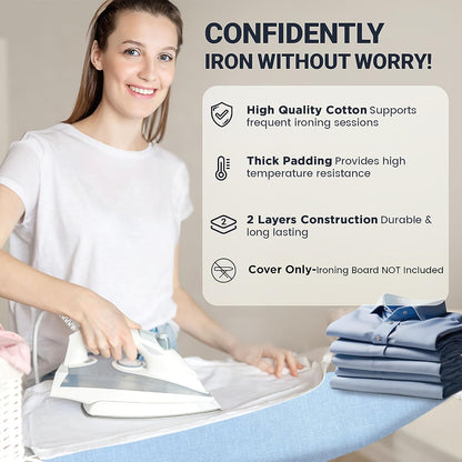 UniSimp Ironing Board Cover - Extra Thick Natural Cotton, Scorch & Stain Resistant | 18"x49", Blue