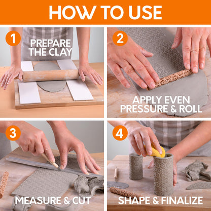 Byllstore Clay Texture Rollers | 10-Pack | 5 in x 0.65 in | Premium Wooden Pottery Tools | Set A