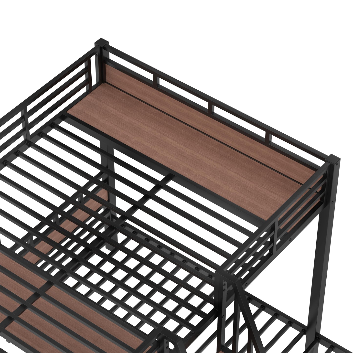 Bellemave Queen Over Twin Over Twin Bunk Bed with Stairs and Storage Shelf, Heavy Duty Triple Bunk Beds with Safety Guardrails, Metal Triple Bunk Bed Frame for 3 Kids, Teens, Black