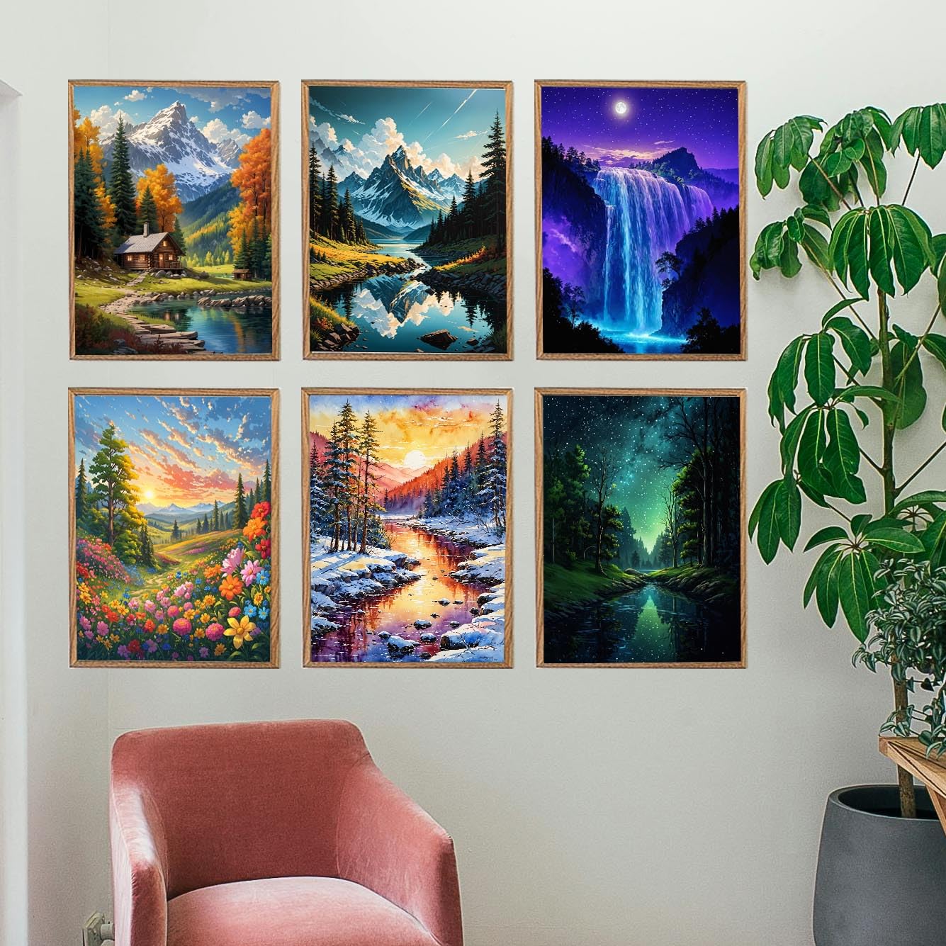 Lovepefe Mountain Diamond Art Painting Kits for Adults, 6 Pack Paint with Diamond Kit for Beginners DIY Full Drill Gem Art Home Wall Decor 12 X 16 Inch