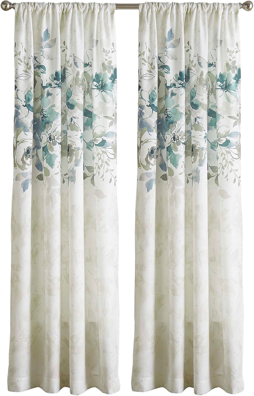 CHF Watercolor Floral Curtain Panel, 84", Aqua