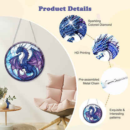 HEIBAGO Dragon Hanging Diamond Art Kits for Adults, Special Shaped Crystal Diamond Painting Ornament Kit, Stained Glass DIY Double-Sided Pattern Gem Art Kit for Home Wall Decor 8.3x8.3inch