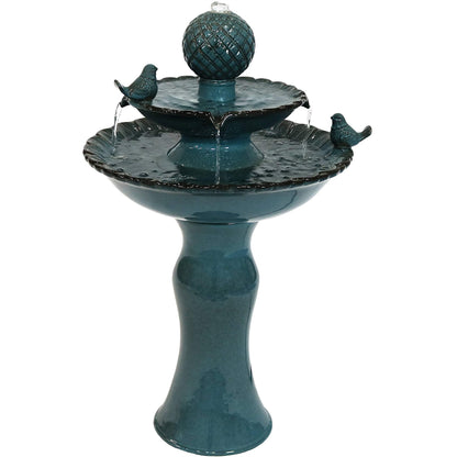 Sunnydaze 27" H 2-Tier Ceramic Water Fountain - Outdoor Water Feature for Patio, Yard, Balcony - Garden Fountain - Blue