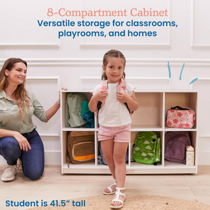 ECR4Kids 8-Compartment Mobile Backpack Storage Cabinet, Classroom Furniture, White Wash