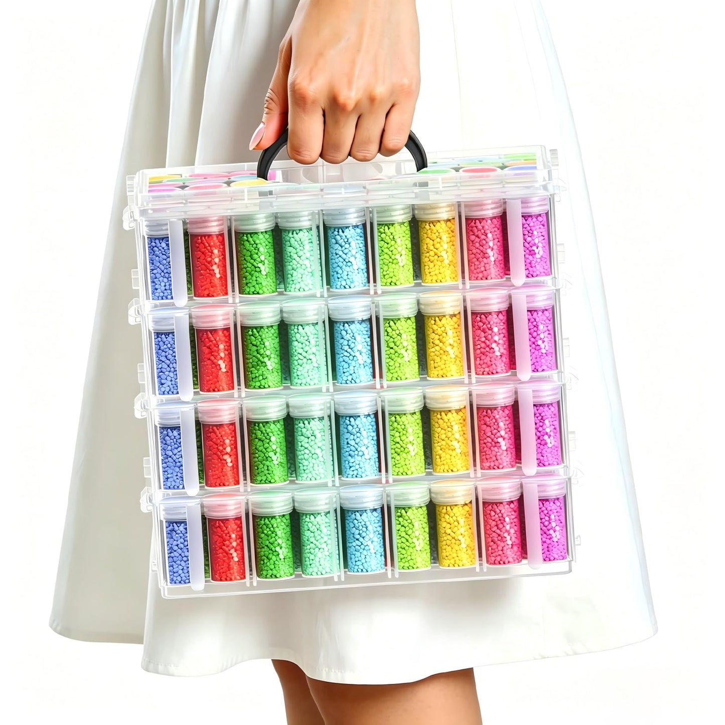 VANSUNS 4-Tier Diamond Painting Storage Box, 208 Slots Large Capacity Portable Transparent Diamond Art Storage, Suitable for Pills,DIY Art Crafts, Diamond Art Storage Containers