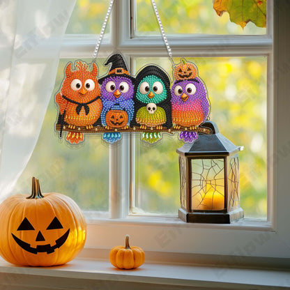 Eiflow Acrylic Diamond Art Hanging Kit for Adults Halloween Bird, DIY Thanksgiving Diamonds Painting Door Hanging Board Kit, Special Crystal Diamond Art Painting Pendant Ornament