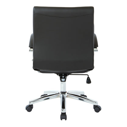Office Star FL Series Executive Faux Leather Adjustable Office Chair with Built-in Lumbar Support, Low-Back, Black