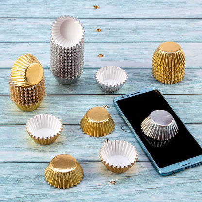 1000 PCS Mini Foil Cupcake Liners 1.25 inches - Gold and Silver Tulip Paper Cups for Baby Shower, Birthday Party