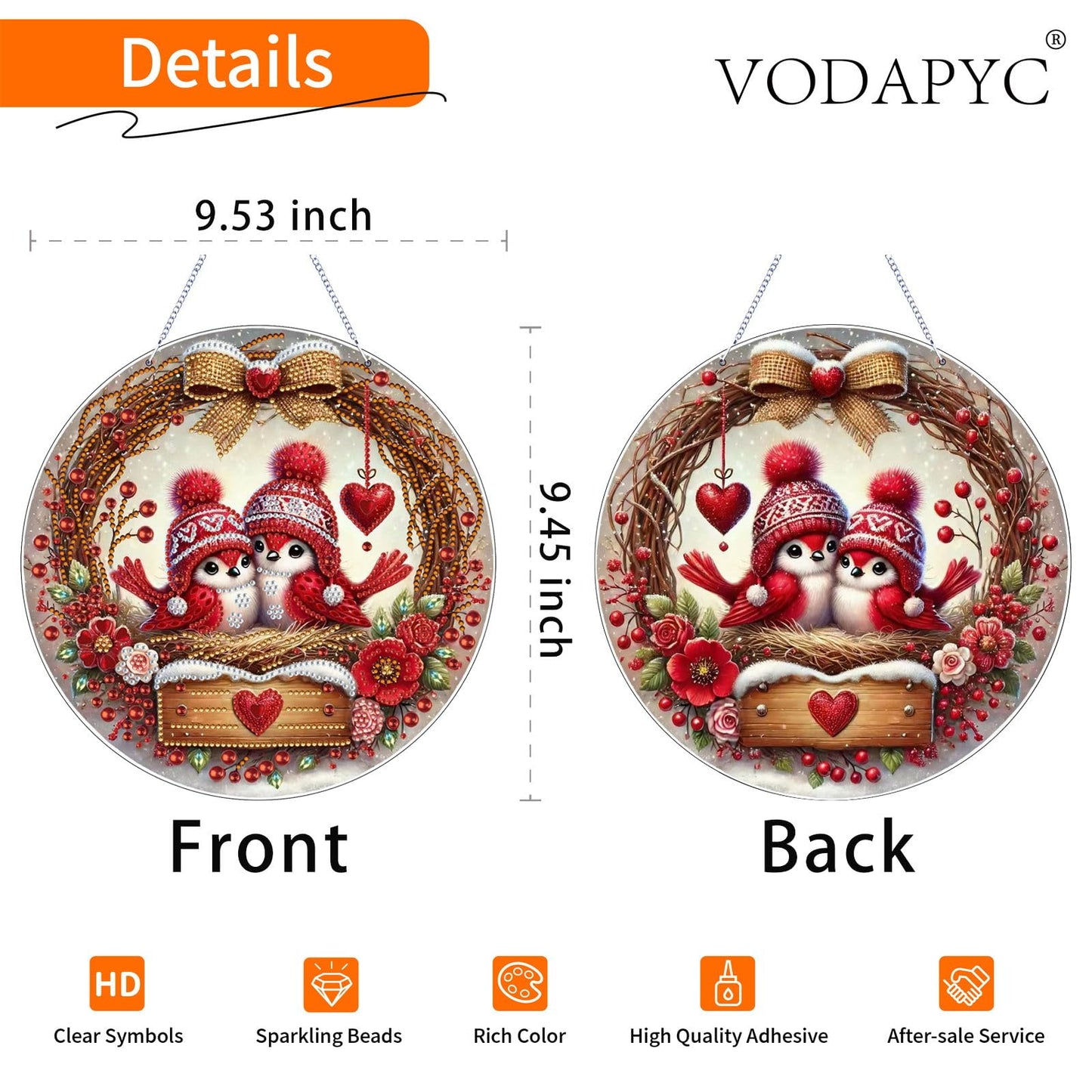 VODAPYC Valentine's Day Diamond Art Hanging Kit for Adults, DIY Double Sided Special Shaped Diamonds Art Window Pendant Ornament for Home Decor(Christmas Lovebird)