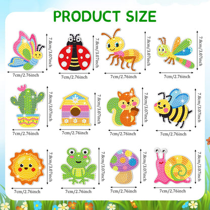 Frienda 24 Pcs Summer Diamond Painting Keychain Kits, 5d DIY Summer Diamond Art Animal Bee Frog Sun Ornaments Beginner Friendly Crafts for Family Decor Seasonal Gifts