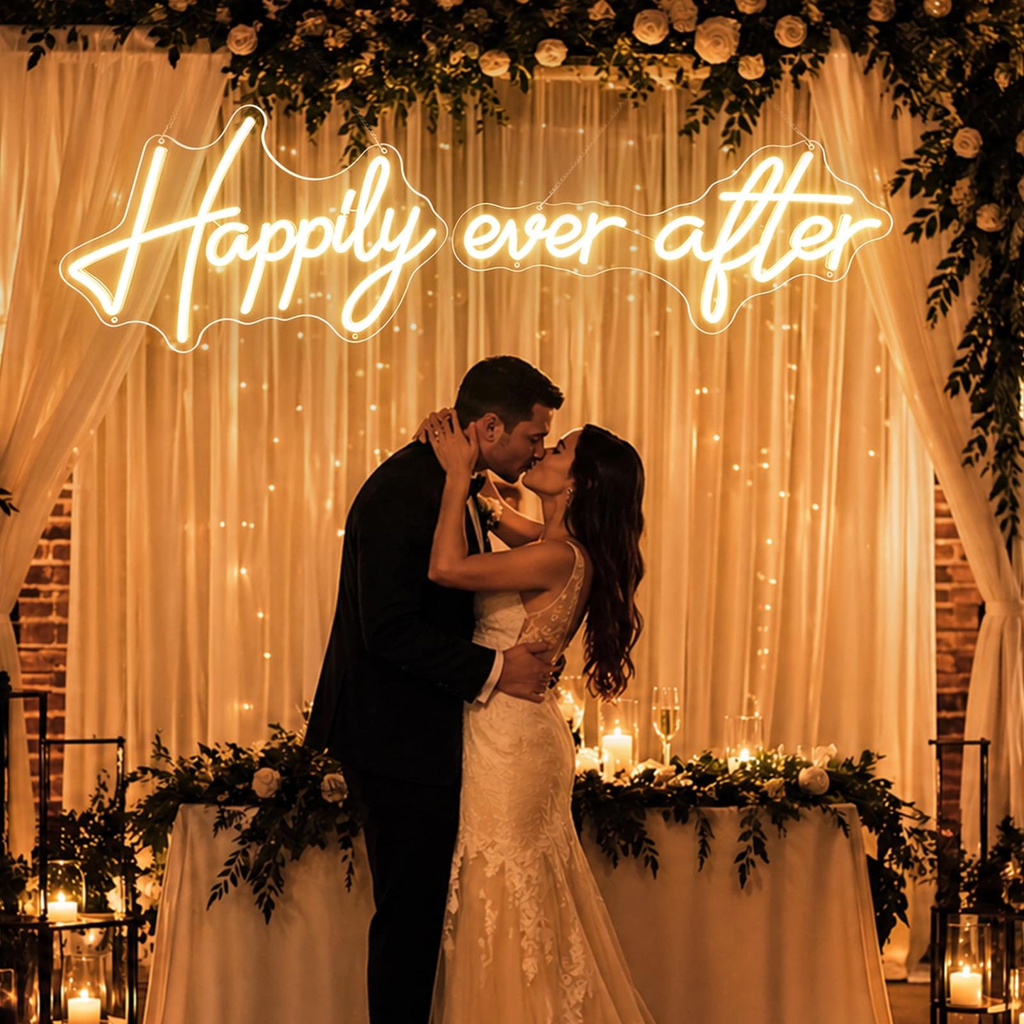 Happily Ever After Neon Sign - Warm White LED Neon Light for Wedding Backdrop - Large 40 x11.8 In Split Light Up Sign for Wall Decor, Dimmable Aesthetic LED Sign for Engagement Party & Reception Decorations