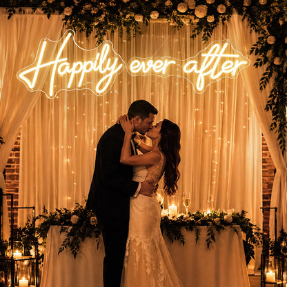 Happily Ever After Neon Sign - Warm White LED Neon Light for Wedding Backdrop - Large 40 x11.8 In Split Light Up Sign for Wall Decor, Dimmable Aesthetic LED Sign for Engagement Party & Reception Decorations