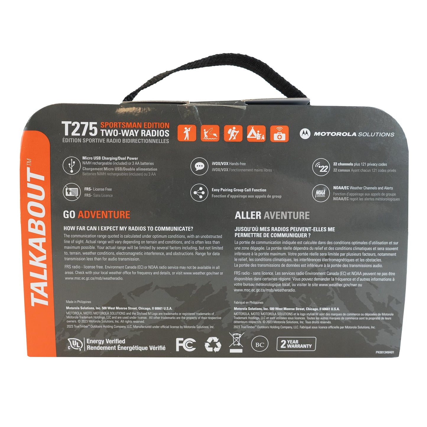 Motorola Solutions, Portable FRS, T210, Talkabout, Two-Way Radios, Rechargeable, 22 Channel, 20 Mile, Black W/Red, 2 Pack