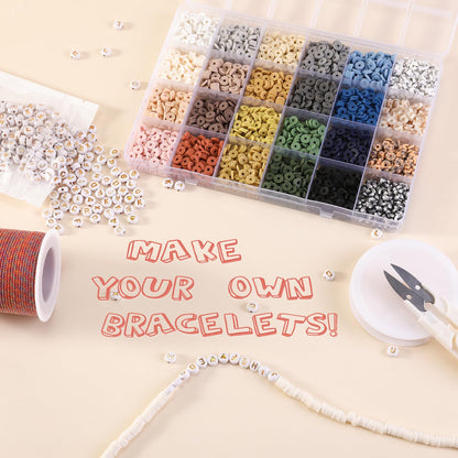 ADIIL 7200 Pcs Clay Beads Friendship Bracelet Making Kit, 24 Colors 6mm Polymer Heishi Beads, Neutral
