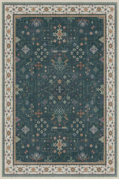 Hazo Haus Dark Green 4x6 Area Rug - Modern Vintage Boho Floral Design, Washable & Non-Slip for Home & Office