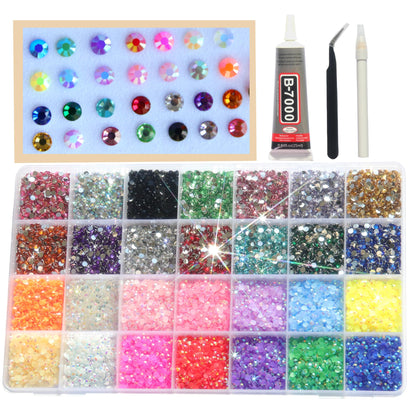 Bedazzle Kit with Rhinestones for Crafting, 28 Colors, 36000 Pieces, 3mm Flat Back Resin Gems, Bling Rhinestone Kits with B7000 Glue, Tweezers and Wax Pen for DIY Diamond Art, Phone, Clothing, Nail