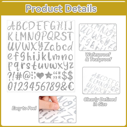 Huimdery 1620Pcs Silver Letter Stickers, 20 Sheets Alphabet Stickers, Vinyl, 1 Inch, Waterproof, ABC, Number, Graduation Cap, Water Bottles, Scrapbook Crafts