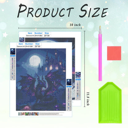 XUNLURY Dragon Diamond Art Kits 2 Pcs, Fantasy Neon Dragon Full Moon Castle Diamond Painting Kits for Adults Beginners, Full Drill Diamonds Dots for Home Decor, 9.8x11.8 Inch