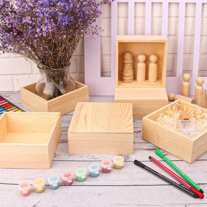 kukmakri 12 PCS Unfinished Wooden Boxes, 6 x 6 Inch Square Small Wooden Boxes, Rustic Wood Box for Display - Craft Organizer Container Wood Box for Storage, Home Decor, and DIY Crafts