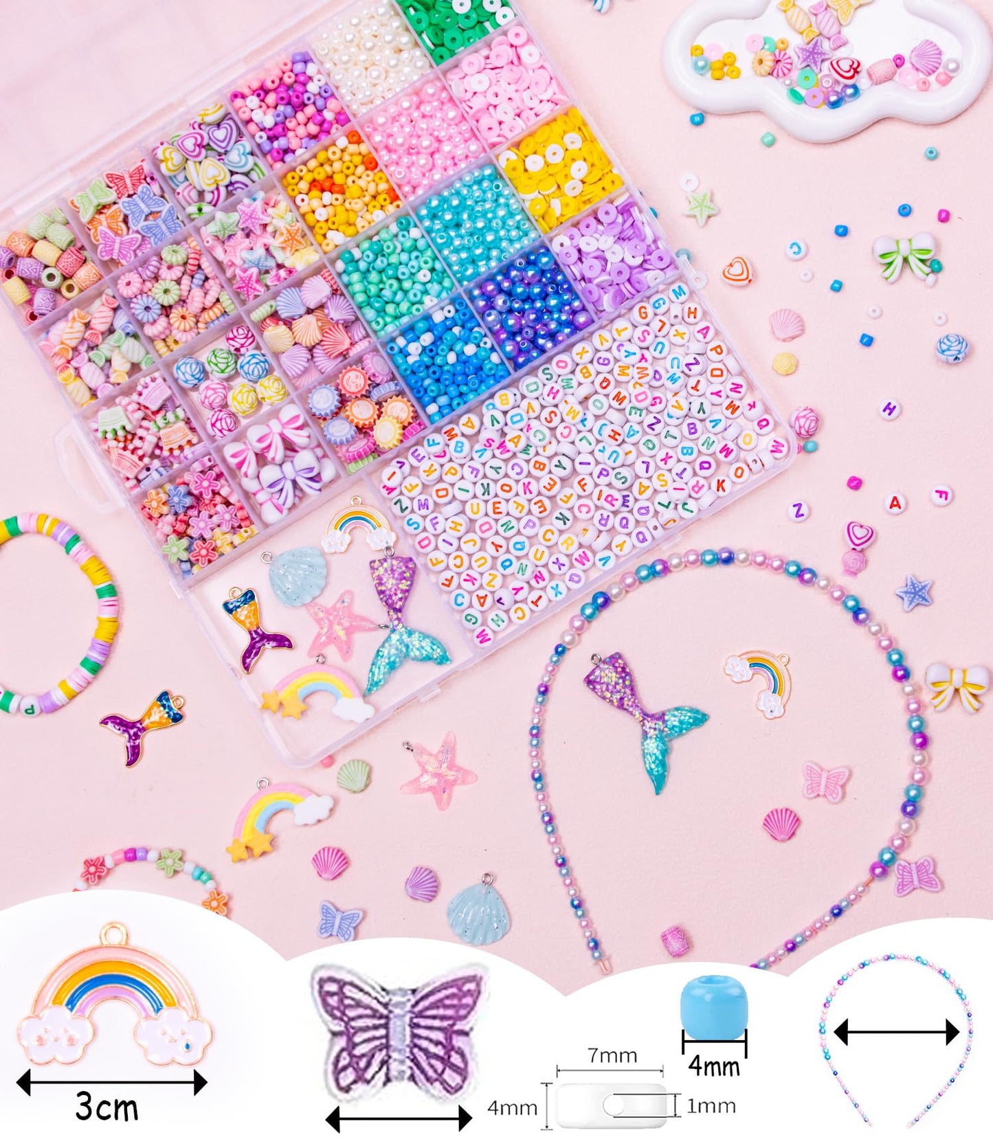 MiuCo Bracelet Making Kit for Kids Girls - Cute Beads for Jewelry Making Kit with Charms - Arts and Crafts for Make Necklaces - Birthday Gifts for Girls Ages 5 6 7 8 9 10 (Kids' Jewelry Making Kits)