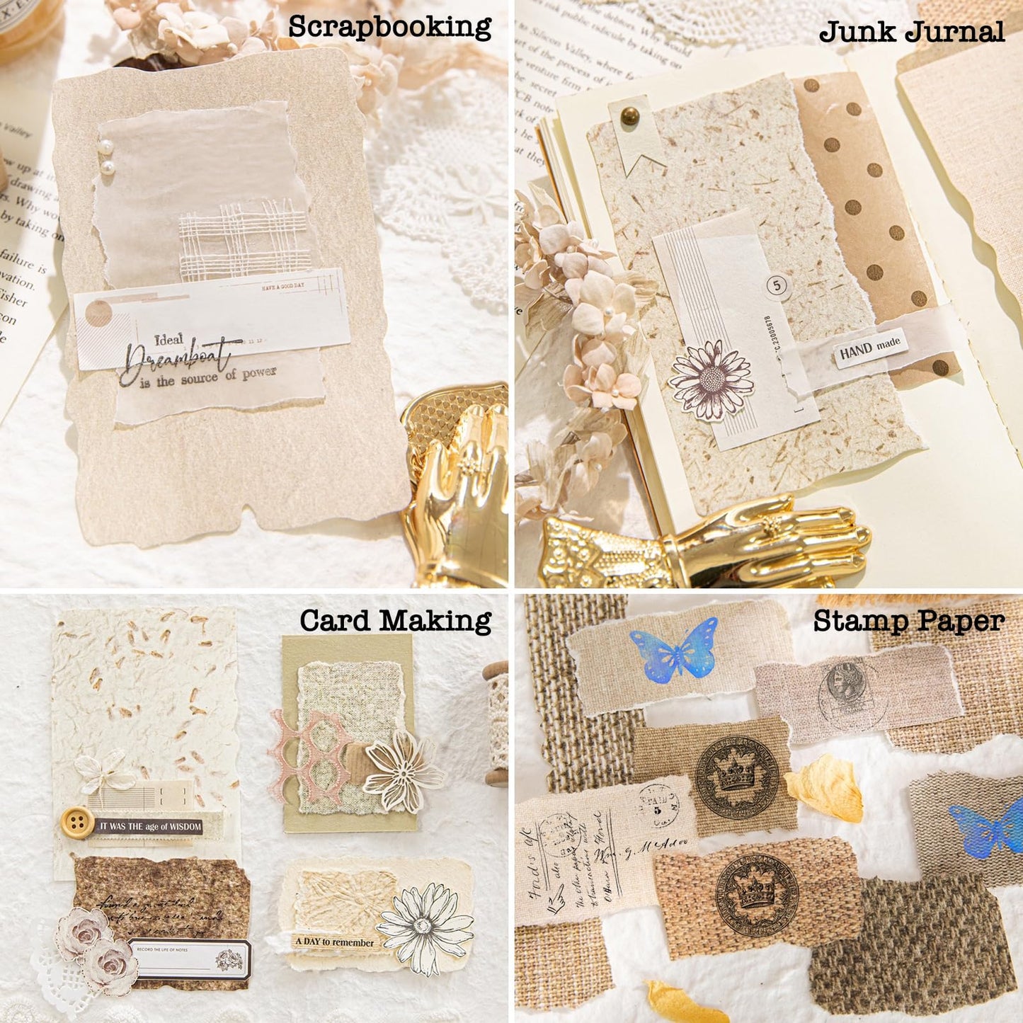 168 Sheets Scrapbook & Embossed Textured Paper Assorted Set - 6 Pack Mixed Special Papers for Scrapbooking Planner Bullet Junk Journal Supplies Collage Card Embellishment 2.4x3.2, 3.4x4.9 Inch