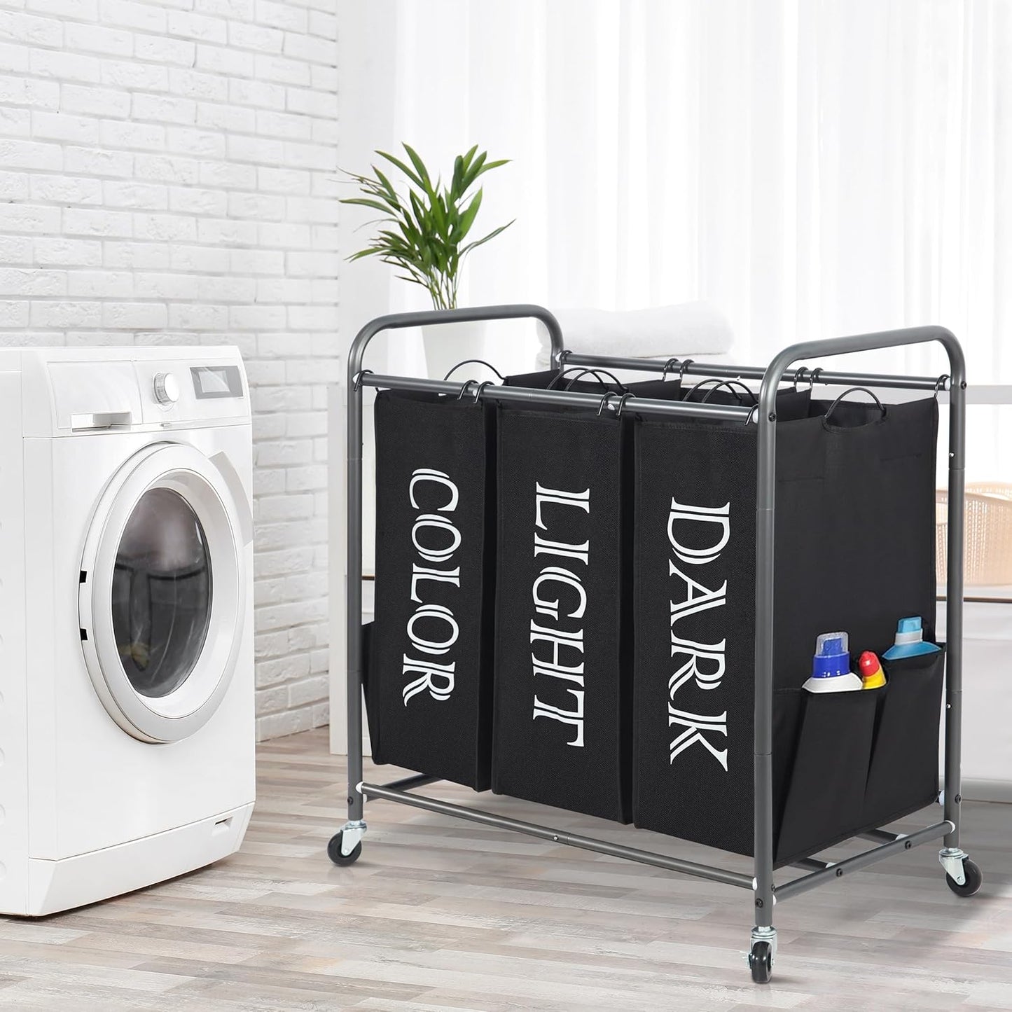 Storage Maniac Laundry Sorter - 3 Section Hamper Cart with Lockable Wheels & Removable Bag | 35.9 Gal Black