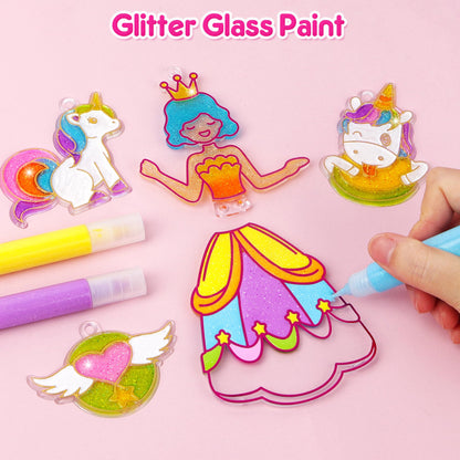 Mocoosy Princess Window Art Kit for Kids, DIY Suncatcher Art and Craft for Kids Ages 4-6-8, Stained Glass Window Art Painting Set for Girls, Unicorn Toys Easter Basket Stuffer Gift 5 6 7 8 9 Years Old