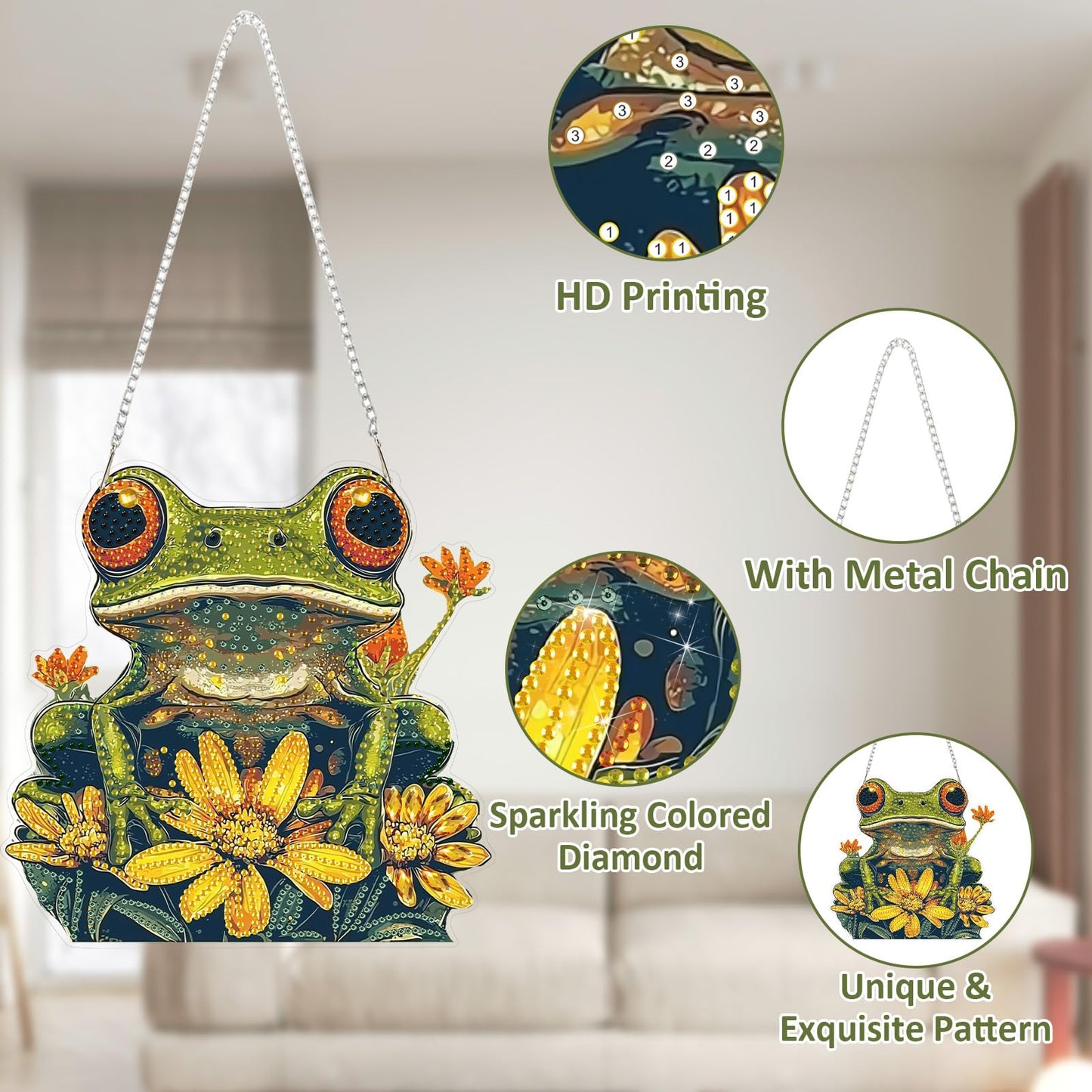SENQAO Frog Diamond Art Hanging Kit for Adult, Special Shaped Rhinestone, DIY Acrylic 5D Diamond Art Painting Window Pendants Home Garden Wall Hanging Kits Hanging Ornament