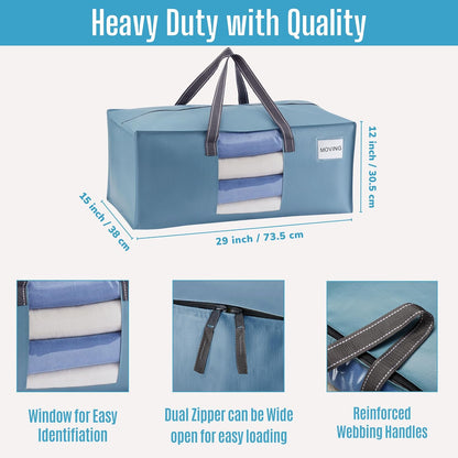VENO 2 Pack Moving Bags, Heavy-Duty Storage Totes, Extra Large Durable Laundry Bags for Clothes (Light Blue Matte)