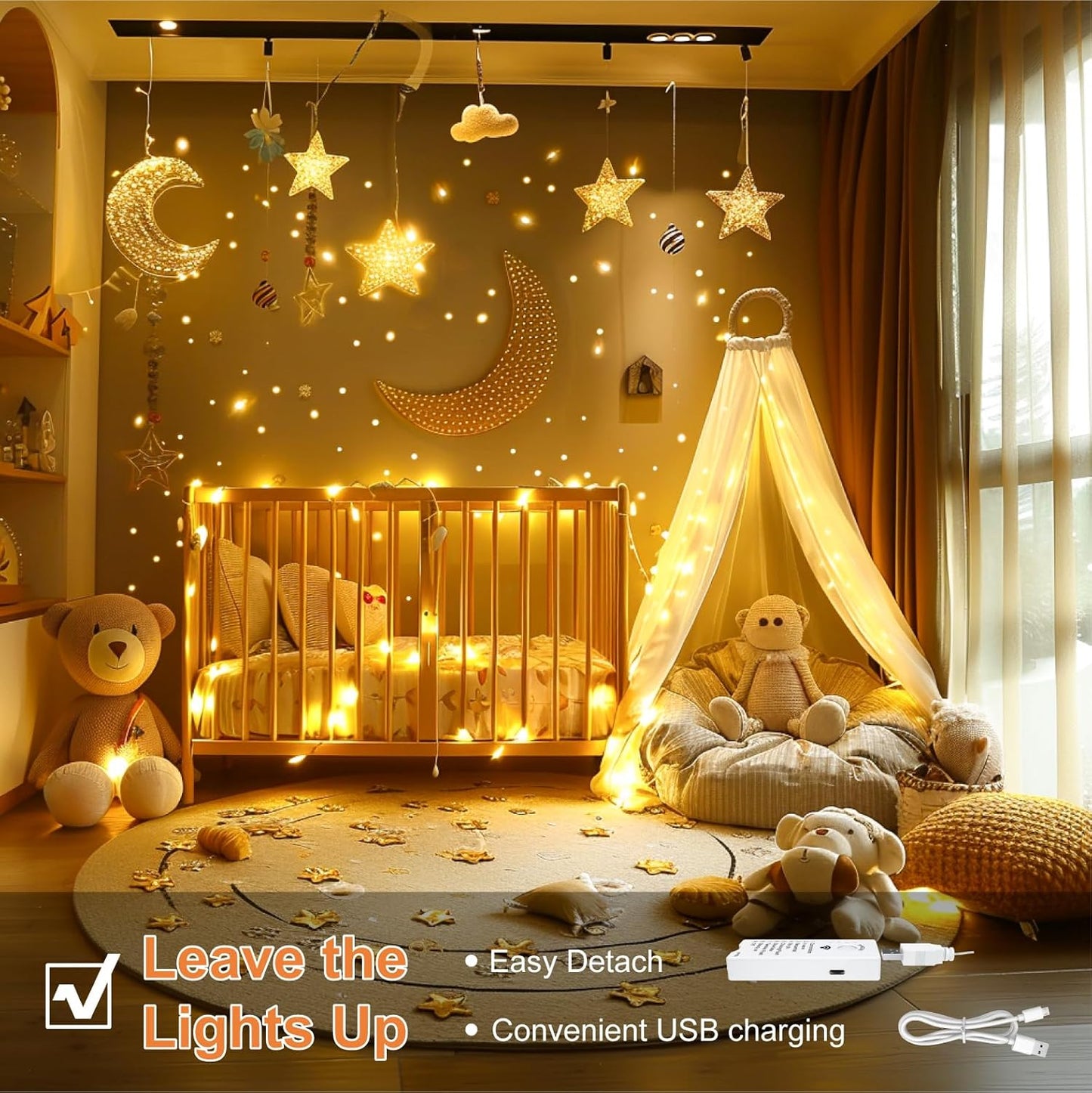 Skiennix 4 Pack Rechargeable Fairy Lights - 16FT 50 LED Indoor String Lights | 8 Modes & DIY Timer, Warm White