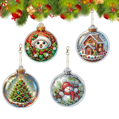 JJFox 4pcs Christmas Diamond Art Ornaments – DIY Acrylic 5D Diamond Art Christmas Tree Decorations, Holiday Hanging Diamond Painting Kit for Kids & Adults (Christmas-2)