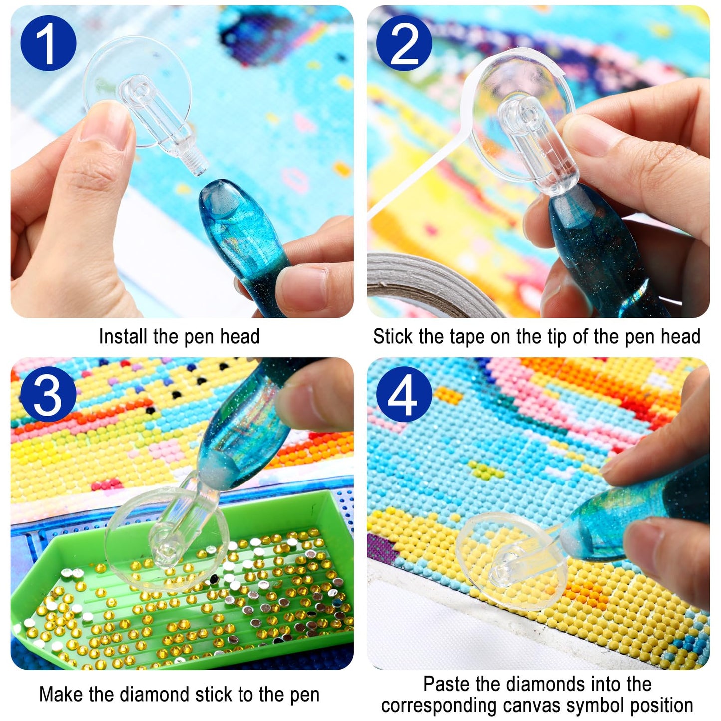 Outus 31 Pcs 5D DIY Diamond Tools Kit with Handmade Resin Painting Pens, Anti-Slip Mats, Plastic Diamond Trays, Clay Boxes, Drill Point Accessories for Adults DIY Craft(Sky Purple, Blue)