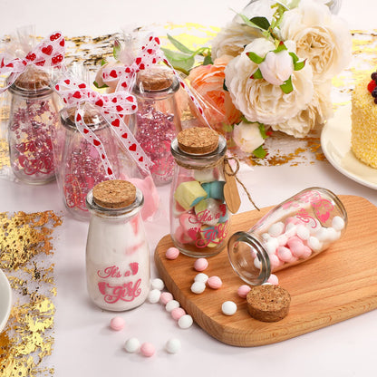 Sieral 48 Pcs 3.4 oz Small Glass Bottles Favor Jars with Cork Lids Baby Shower Decorative Milk Jar for Party Candy Decorations Souvenirs (It's a Girl)