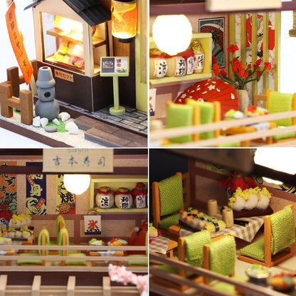 MAGQOO Miniature Dollhouse Kit DIY Dollhouse Kit DIY House Kit Wooden Mini Doll House Kit Creative Room with Dust Cover(Sushi)